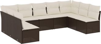 vidaXL Vidaxl - Set De Sof&aacute;s De Jard&iacute;n 9 Pzas Y Cojines Rat&aacute;n Sint&eacute;tico Marr&oacute;n