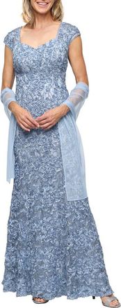 Alex Evenings Soutache Mermaid Gown with Shawl in Skyblue at Nordstrom, Size 12P