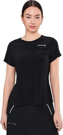 Jamie Sadock Sunsense Crew Neck T-Shirts Shirt Womens Clothing Black : LG, Polyester/Spandex