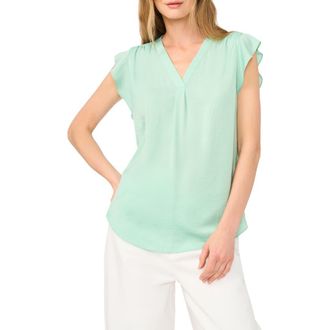 Vince Camuto Ruffle Sleeve Satin Top in Dark Jade at Nordstrom Rack, Size X-Large