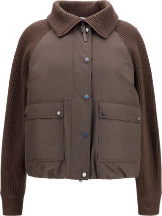 Brunello Cucinelli Womens Down Jacket With Wool Sleeves Brown Outer: Polyester Puffer