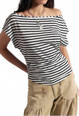 Free People Ellie Off The Shoulder Top In Black And White Stripe