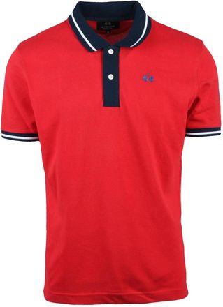 La Martina Red Blue Men Cotton Polo