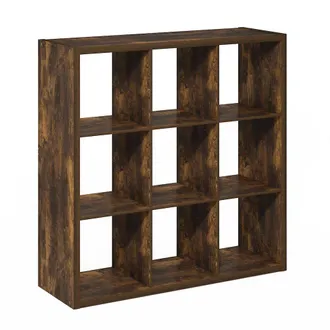 Furinno Cubicle Open Back Decorative Cube Storage Organizer, 9-Cube, Amber Pine