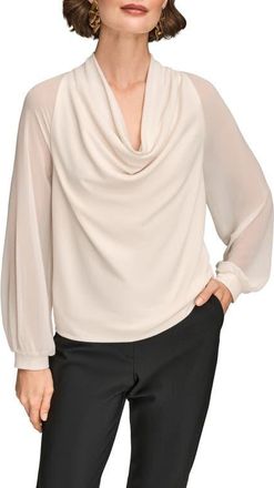 DKNY Sheer Sleeve Cowl Neck Top in Ivory at Nordstrom, Size X-Small