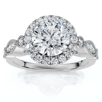 Pompeii3 Certified 1 1/3Ct Diamond Round Engagement Ring 14k Gold or Platinum Lab Grown