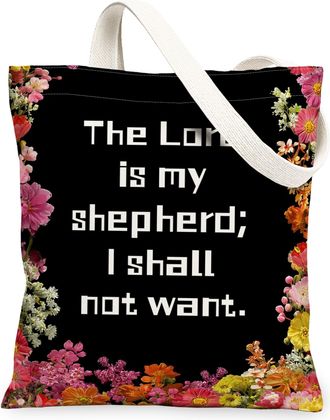 Generic Floral Black Canvas Tote Bags, Elegant Flower Design Reusable Grocery Bags, Vintage Lightweight Washable Shoulder Strap Can, Black, 13x15 Inch