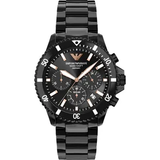Emporio Armani World Explorer Solar Chronograph Ceramic Watch in Black at Nordstrom
