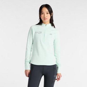 New Balance Womens London Edition RC Essential Heat Grid Half Zip in Green Polyester, size X-Large