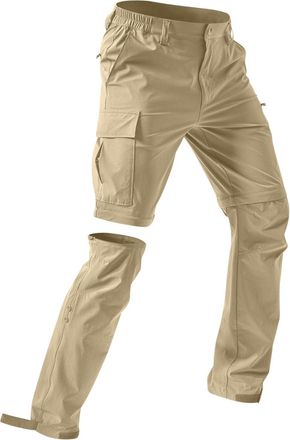 Generic Khaki Waterproof Hiking Trousers Mens,Mens Cargo Trousers 2 in 1 Convertible Zip Off Hiking Lightweight Quick Dry Breathable Fishing Camping Pant Elas