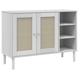 Berkfield Home Sideboard SENJA Rattan Look White 112x40x80cm Solid Wood Pine | Size: 112 x 40 x 80 cm