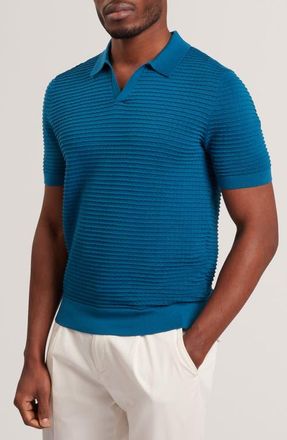 Ted Baker Bestel Textured Cotton Polo in Navy-Green at Nordstrom, Size 2