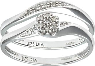 Jewelco London 9ct White Gold Diamond Faux Solitaire Wavy Eternity Bridal Ring - PR0AXL9817W