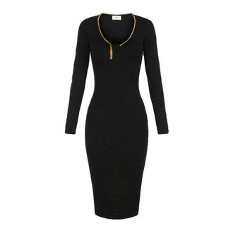 Elisabetta Franchi Gebreide midi-jurk - Dames - Jurken - Zwart - Maat: L Viscose