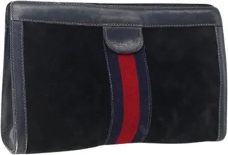 Gucci Pre-owned Clutches, female, Blue, Size: ONE SIZE Pre-owned Suede Clutch