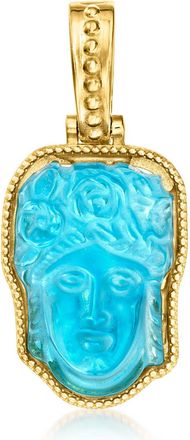 Ross-Simons Italian Tagliamonte Blue Venetian Glass Flora Enhancer Pendant in 18kt Gold Over Sterling