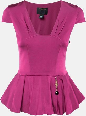 Roberto Cavalli Magenta Pink Jersey Peplum Hem Top