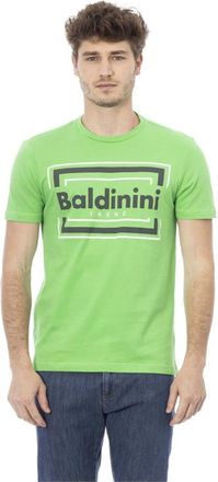 Baldinini Trend T-shirt met Logo Patroon - Heren - T-shirts - Groen - 2XL - Katoen - Tops