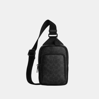 Coach Mens Racer Sling Pack In Signature Canvas - Black Leather - One Size