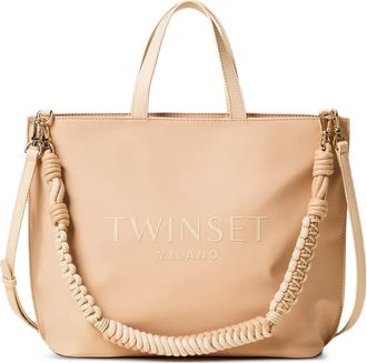 Twin-Set Shopper met gevlochten band en logo - Beige