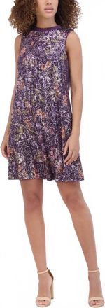 Kensie Sequined Floral Sleeveless Dress In Purple