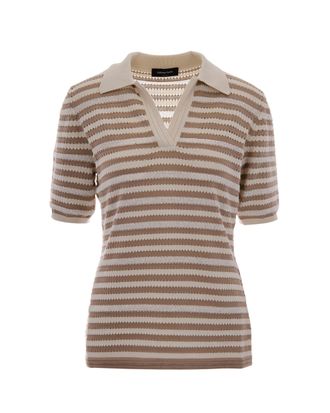 Fabiana Filippi Polo Top with Micro Paillettes and Lace Stripes