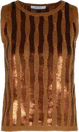Max Mara Kabelgebreide top verfraaid met pailletten - Bruin