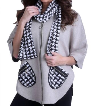 Angel Houndstooth Poncho Sweater In Stone/black