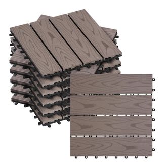 Woltu Woltu Suelo De Wpc Set De 11 Baldosas De Madera Exterior Para Porche Patios Jardin 30 X 30 Cm 1m&sup2; Suelo De Exterior Compuesta Azulejos Para Terraza Ja
