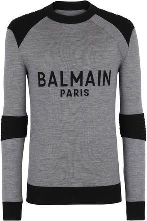 Balmain fine-knit jacquard-logo jumper - men - Virgin Wool - S - Grey