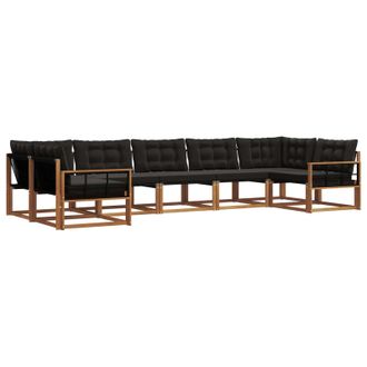 vidaXL Conjunto De Sof&aacute;s De Exterior Con Coj&iacute;n 7 Pcs Natural Y Negro Vidaxl