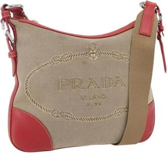Prada Pre-owned Cross Body Bags, female, Beige, Size: ONE SIZE Pre-owned Vintage Canvas Crossbody Bag