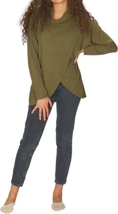 Papillon Cowl Neck Crossover Front Sweater In Olive