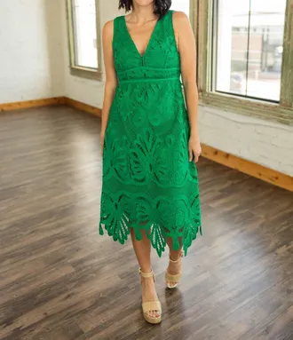 Skies Are Blue Clothing Sasha Lace Midi Dress In K Green