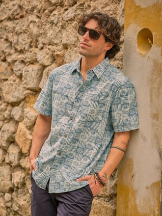 Fat Face FatFace Blue Sun Short Sleeve Sun Print 100% Cotton Shirt