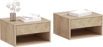 OEM Juego De 2 Mesitas De Noche Colgantes Mesillas De Noche Con Caj&oacute;n Y Compartimento Para Dormitorio 37x32x21 Cm Natural