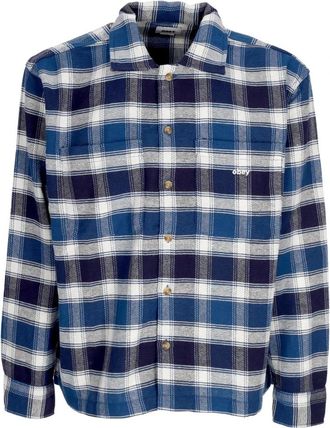 Obey Navy/Multi Geweven Shirt met Zakken - Heren - Casual Overhemden - Veelkleurig - L - Katoen - Overhemden