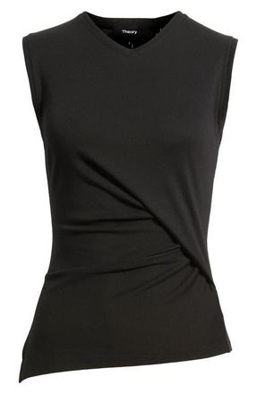 Theory Side Twist Modal & Pima Cotton Tank in Black at Nordstrom, Size Medium