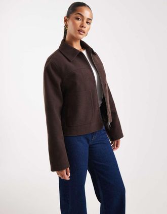Asos Giacca color cioccolato con chiusura con zip e colletto-Marrone