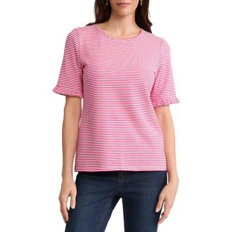 Jones New York Ruffle Elbow Sleeve T-Shirt in Dutch Pink /Natural White at Nordstrom, Size X-Large P