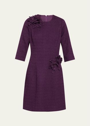 Teri Jon Floral Applique Boucle Dress