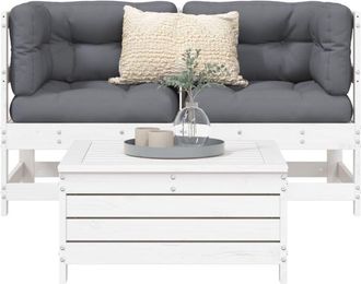 vidaXL Juego De Sof&aacute;s De Jard&iacute;n 3 Piezas Madera Maciza De Pino Blanco Vidaxl