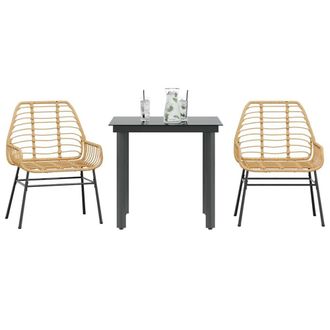 Berkfield Home 3 Piece Garden Dining Set Brown Poly Rattan Glass