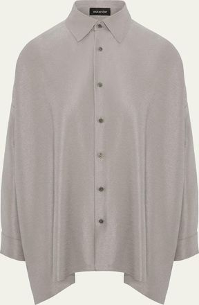 Eskandar Lightweight Silk Plisse Wide A-Line Shirt With Collar - Mid Plus Length