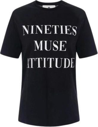 Elisabetta Franchi Tops, Dames, Zwart, S, Katoen, Cotton Jersey T-Shirt met Lettering