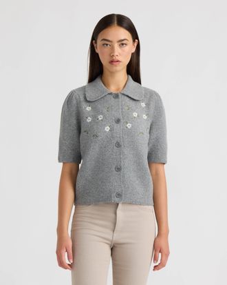 NVLT Womens Short Sleeve Cardigan with Embroidery