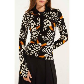 Farm Rio Tucanissimo Jacquard Polo Sweater in Tucanissimo Black at Nordstrom Rack, Size X-Small