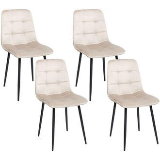 Beliani Set di 4 sedie da pranzo in velluto beige gambe in ferro Powell