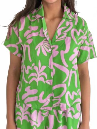 Adrienne Arden Button Down Top In Green/pink
