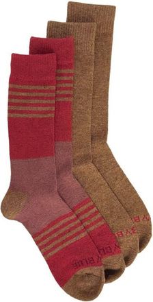 United By Blue 2-Pack Stripe Wool & Yak Blend Crew Socks in Crimson/camel Heather Mul2 at Nordstrom, Size Medium